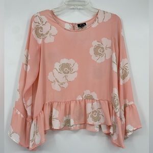 a.n.a. Women's Long Sleeve Pink Peach Ruffled Lace Shirt Top Blouse Size Small